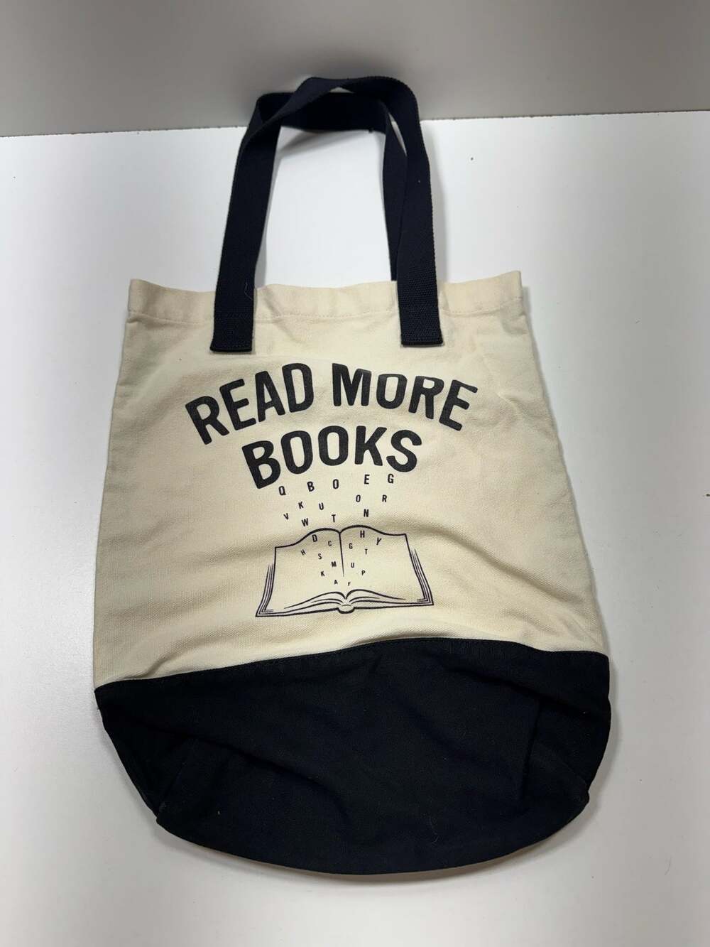 Canvas Tote Read More Books 16X13 Book Lovers Teacher Black Creme Color
